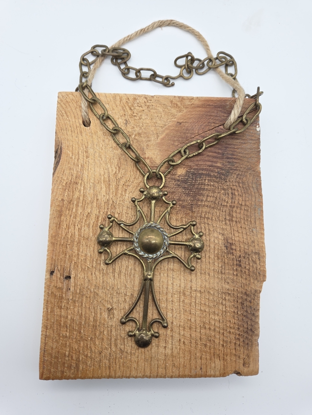 Rare Vintage Huge Brass Cross Necklace